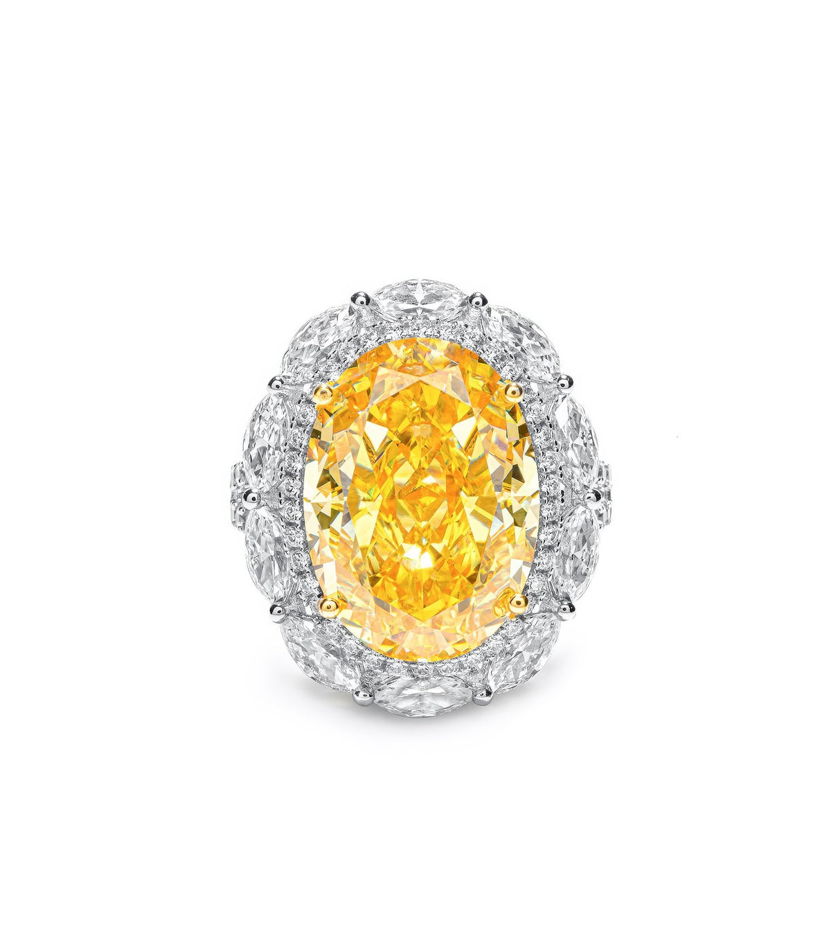 Oval Cut Fancy Yellow Lab Diamond Halo Ring