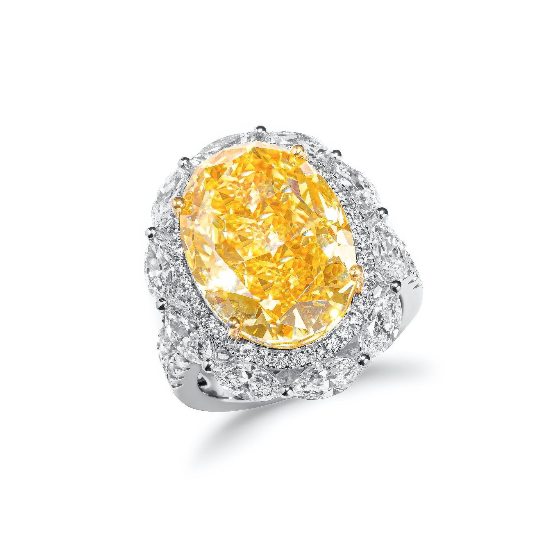 Oval Cut Fancy Yellow Lab Diamond Halo Ring