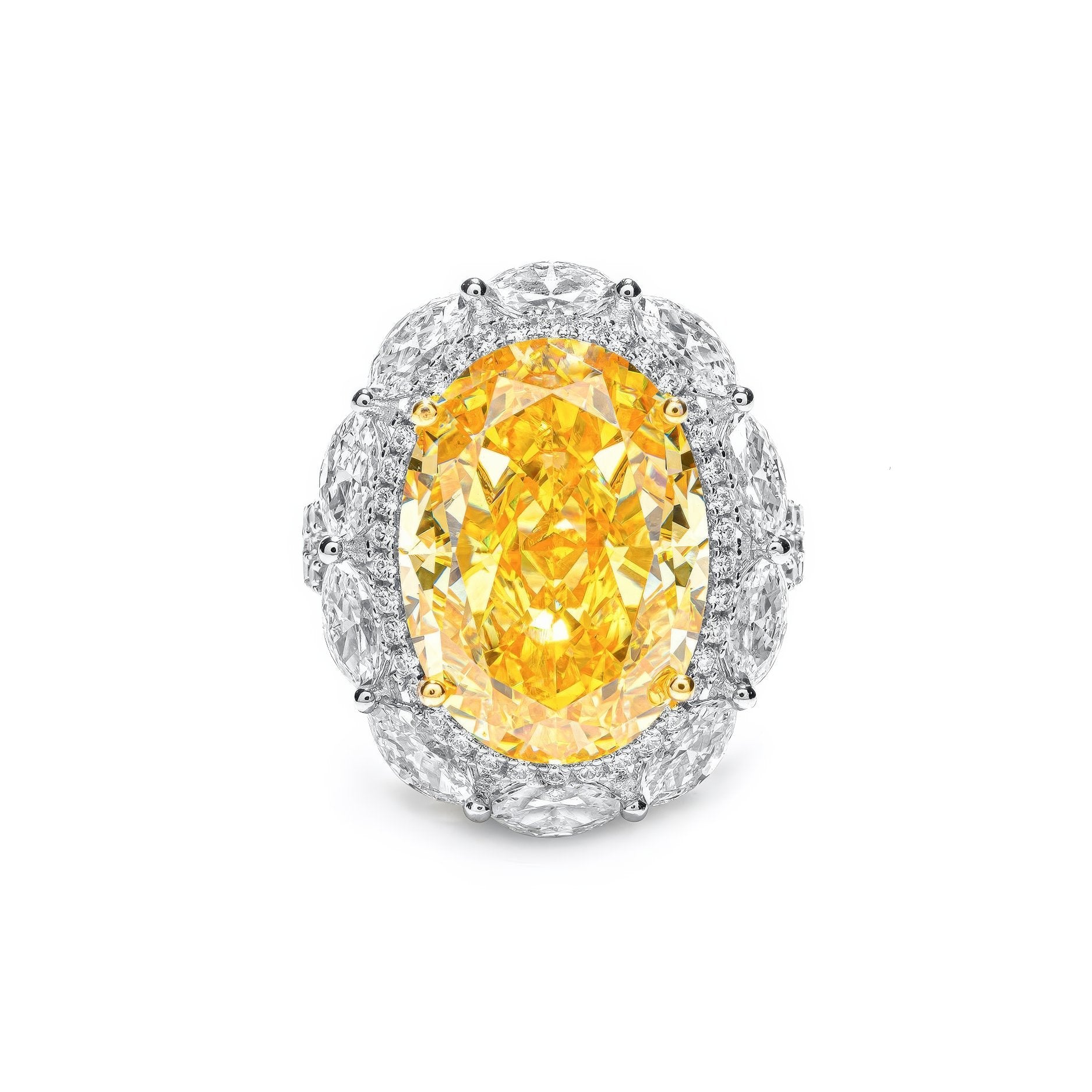 Oval Cut Fancy Yellow Lab Diamond Halo Ring