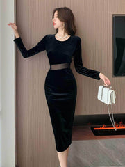 Paneled Long Sleeve Bodycon Midi Dress