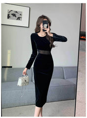 Paneled Long Sleeve Bodycon Midi Dress