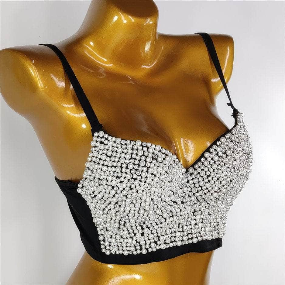 Pearl Bejeweled Corset Cami Bustier Top