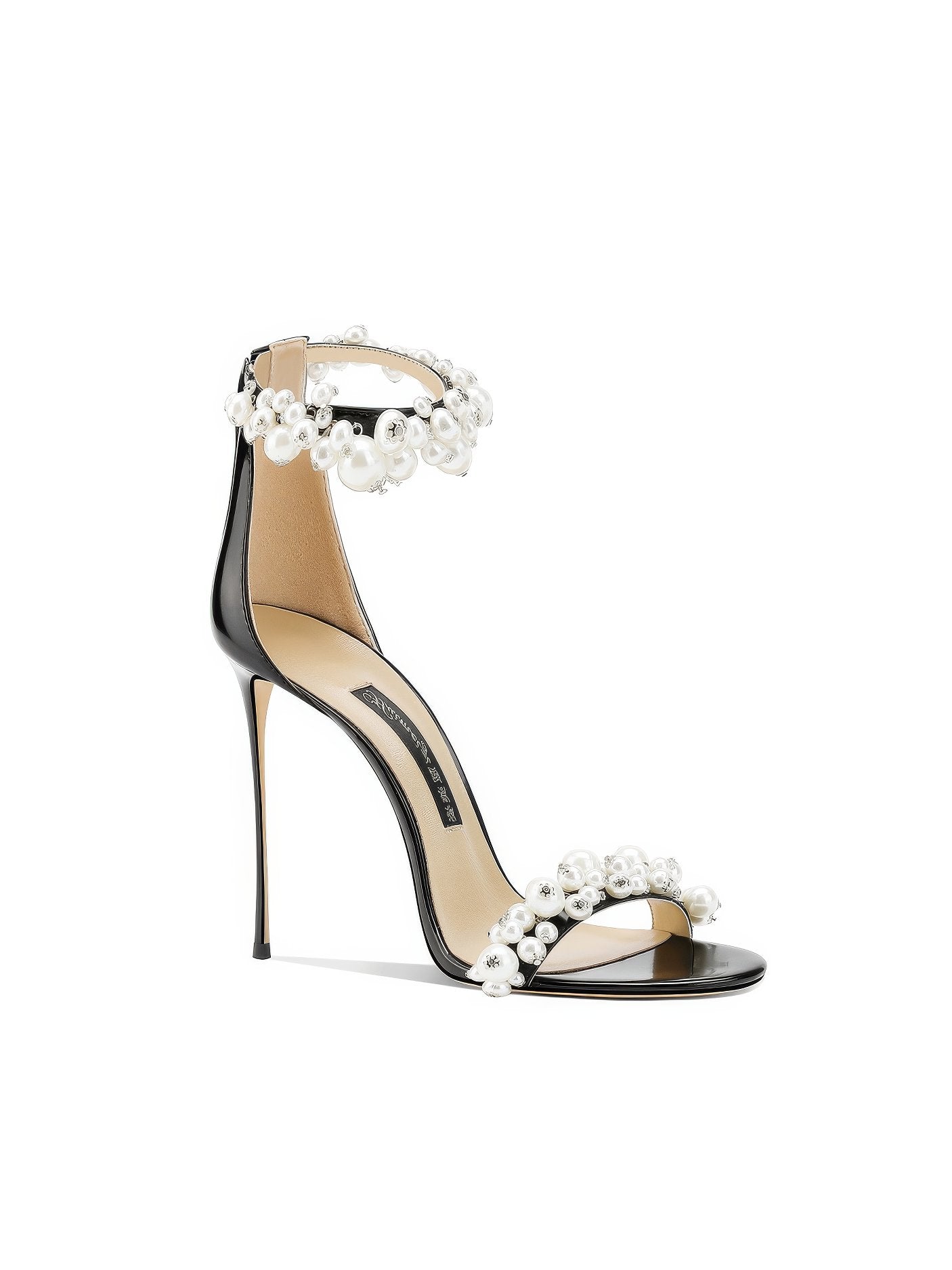 Pearl Decor Open Toe Ankle Strap Heels