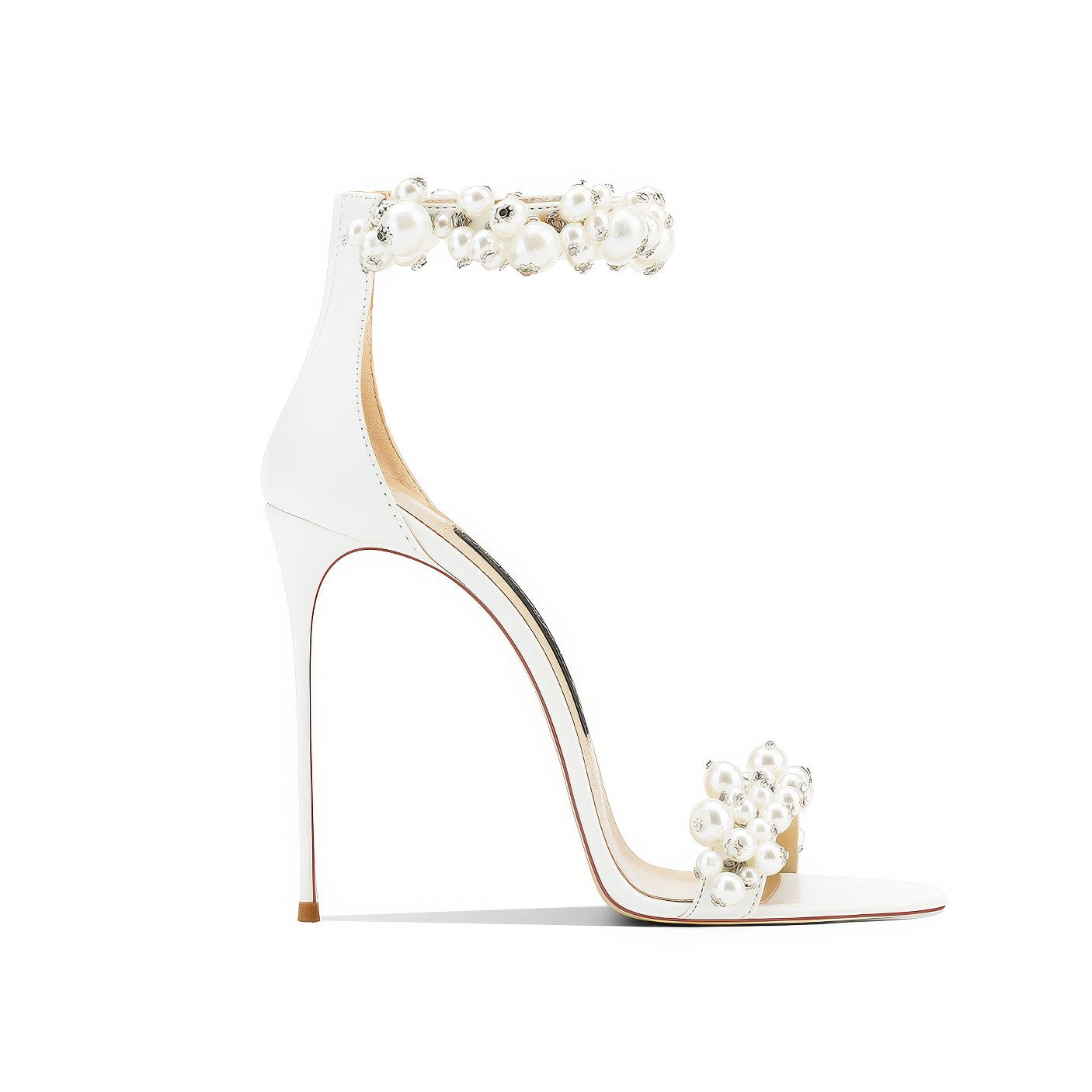 Pearl Decor Open Toe Ankle Strap Heels