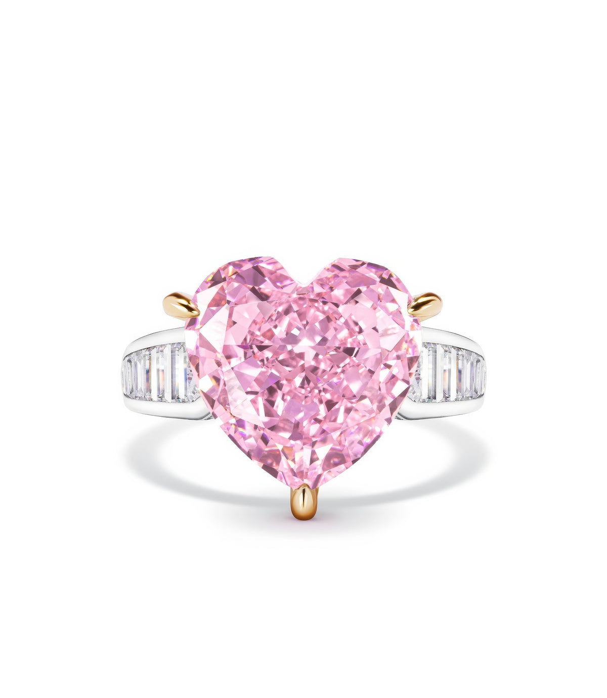 Pink Heart Cut Tapered Baguette Lab Diamond Ring