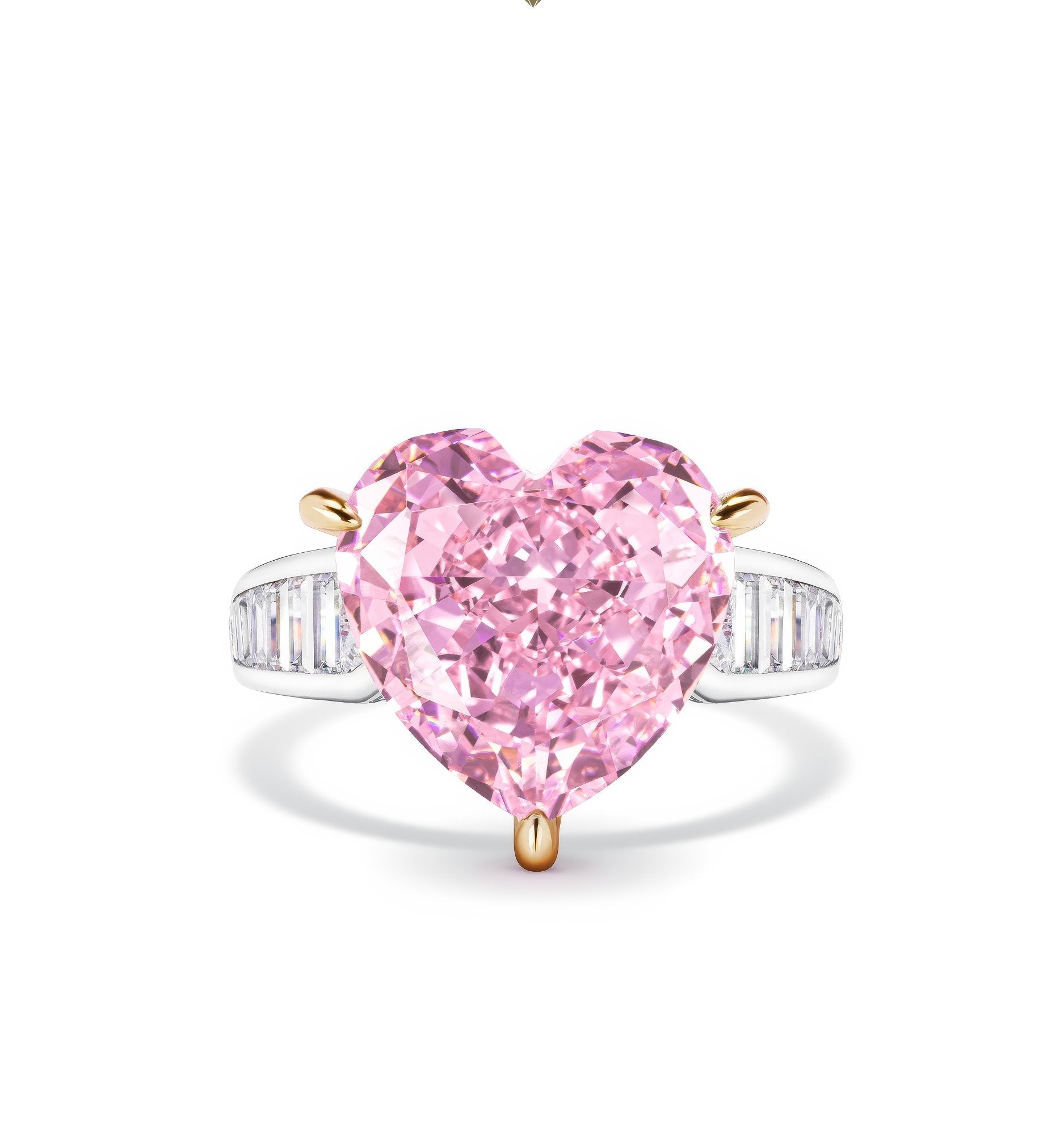 Pink Heart Cut Tapered Baguette Lab Diamond Ring