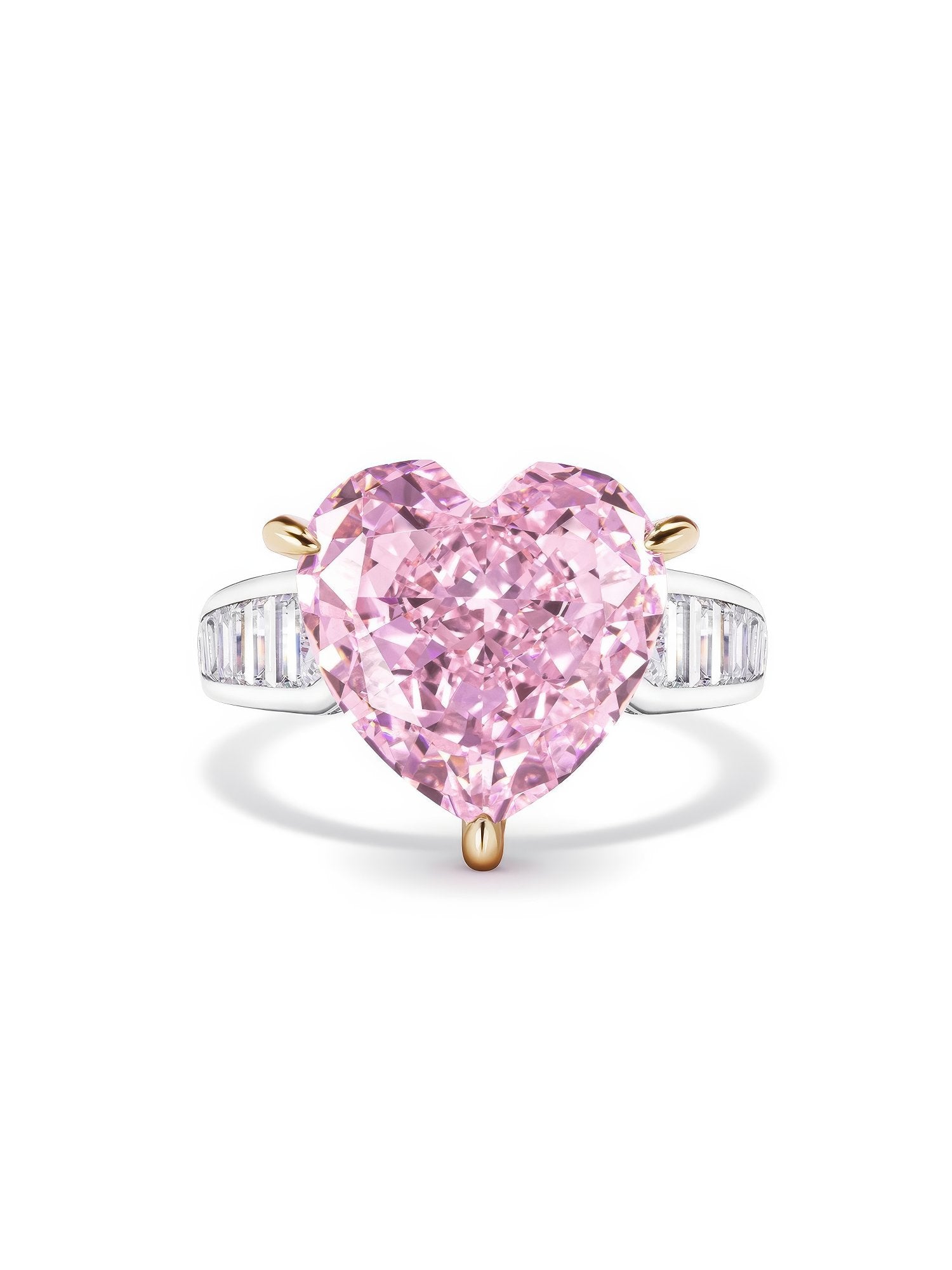 Pink Heart Cut Tapered Baguette Lab Diamond Ring