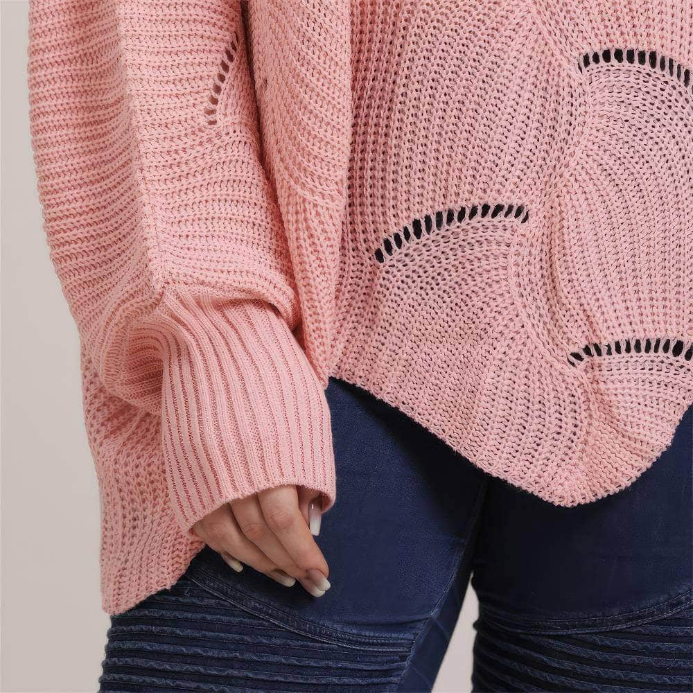 Plus Size Lantern Sleeves Rib Knot Hollow Loose Sweater