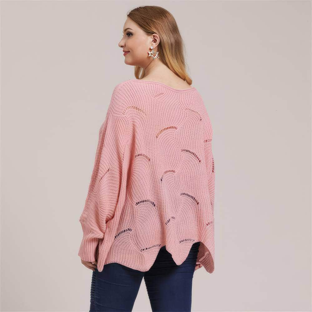 Plus Size Lantern Sleeves Rib Knot Hollow Loose Sweater