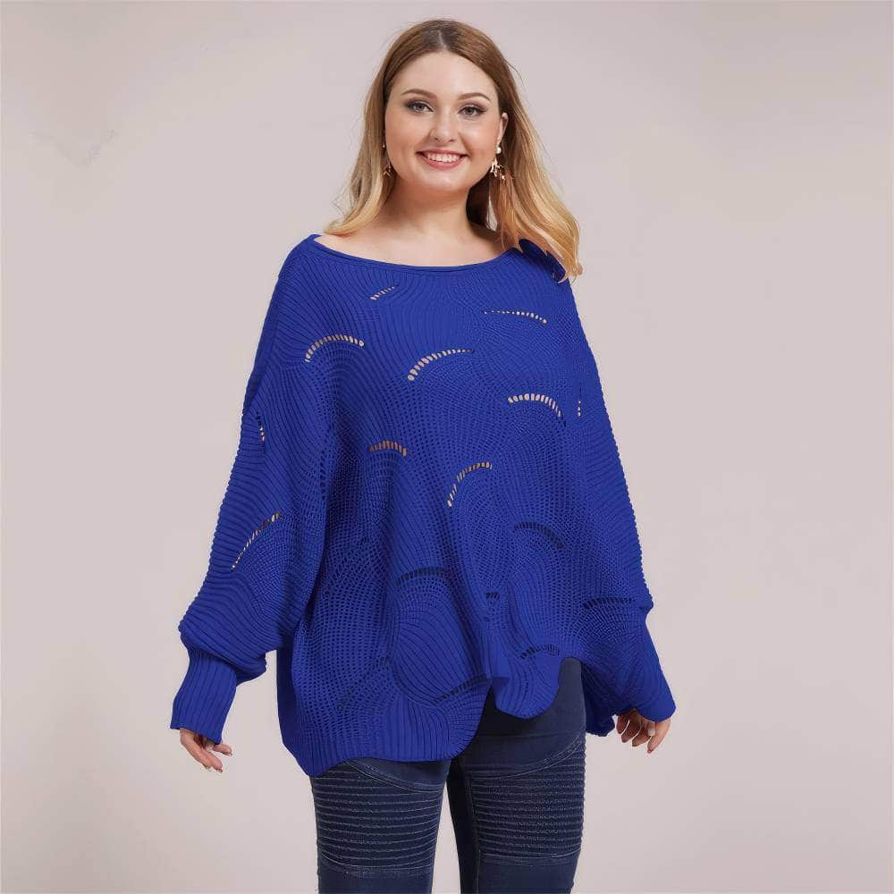 Plus Size Lantern Sleeves Rib Knot Hollow Loose Sweater