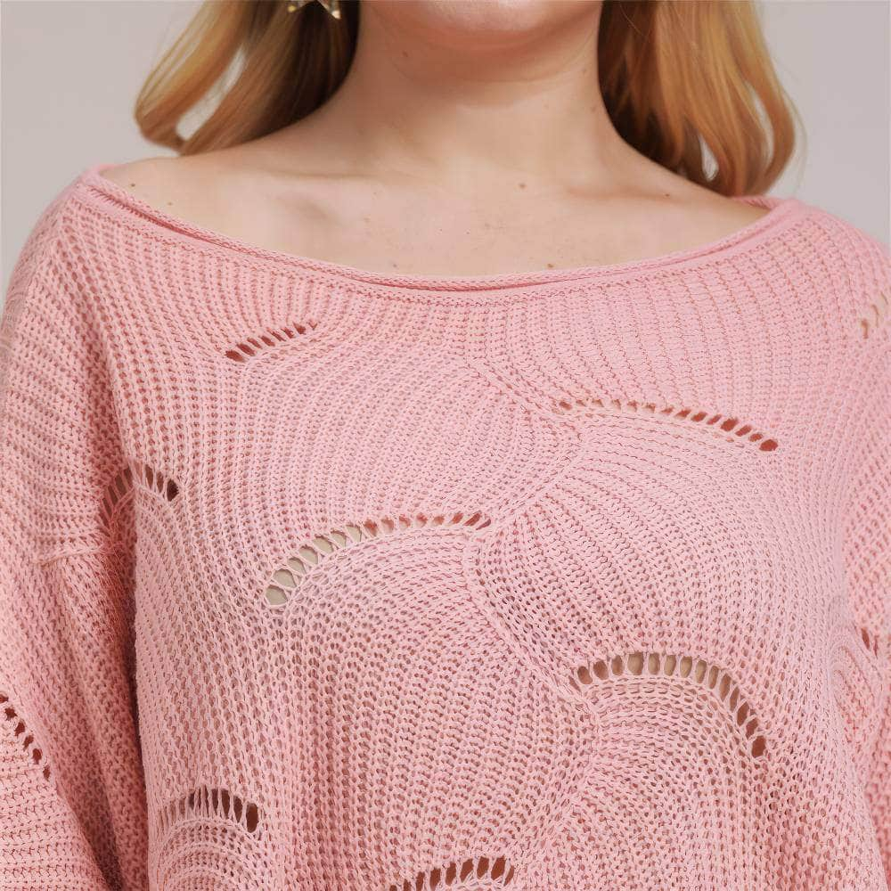 Plus Size Lantern Sleeves Rib Knot Hollow Loose Sweater