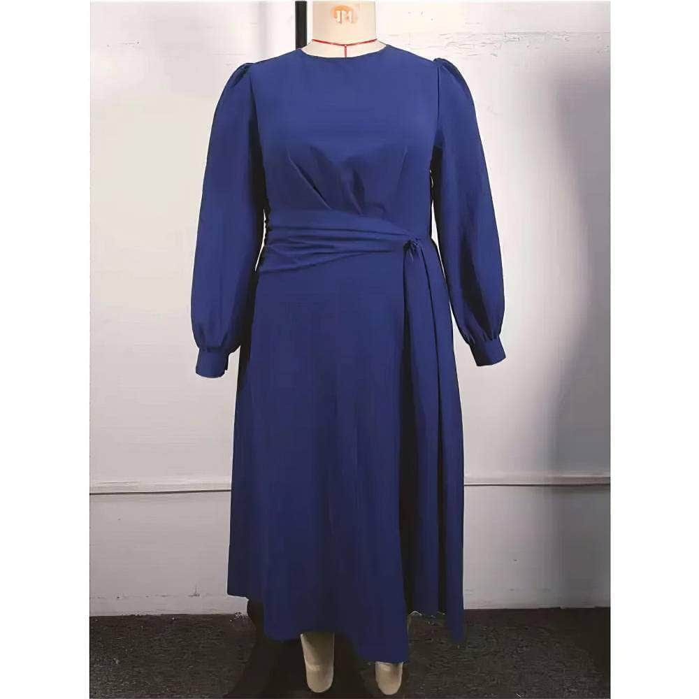 Plus Size Lantern Sleeves Side Sash Flared Dress