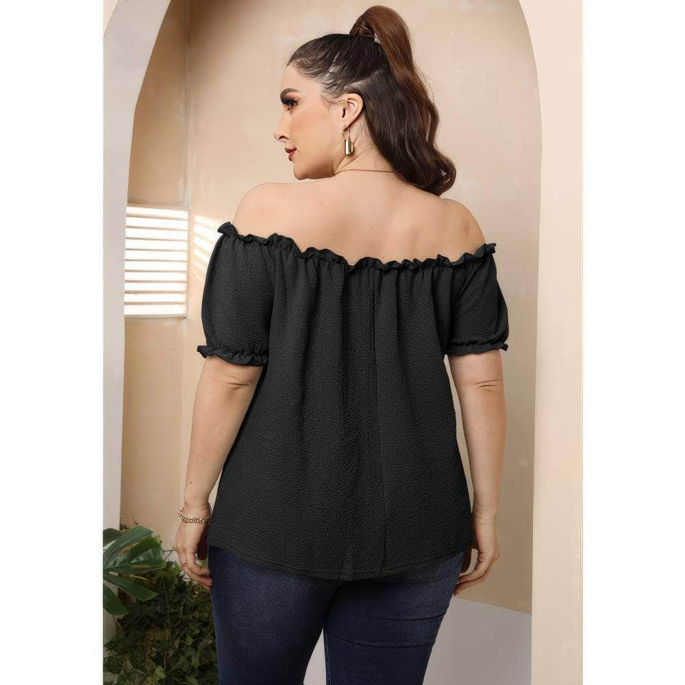 Plus Size Ruffle Trim Off-Shoulder Blouse