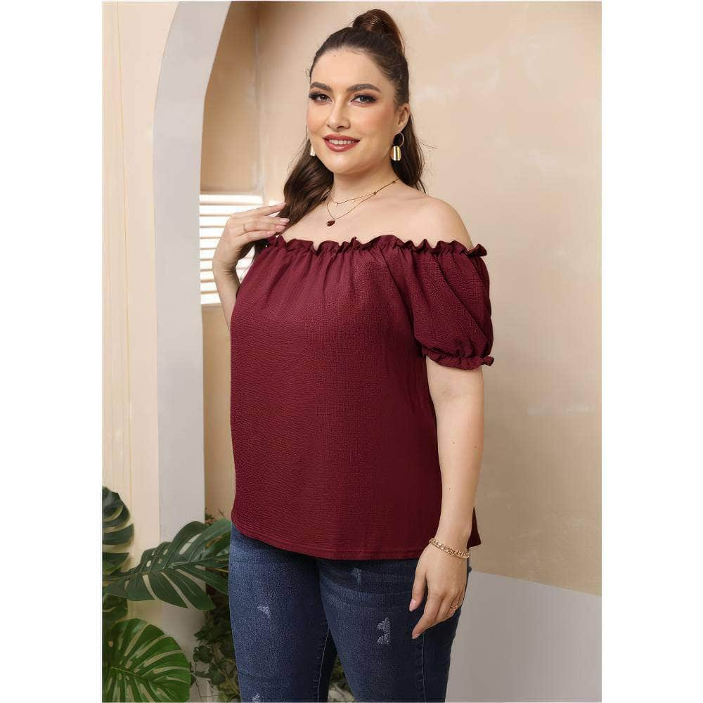 Plus Size Ruffle Trim Off-Shoulder Blouse