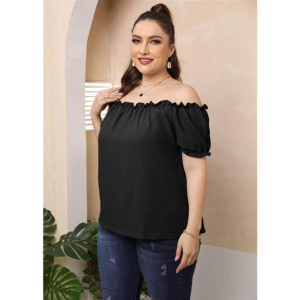 Plus Size Ruffle Trim Off-Shoulder Blouse