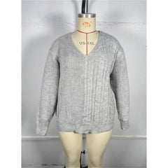 Plus Size V-neck Loose Sweater Rib Knit Top