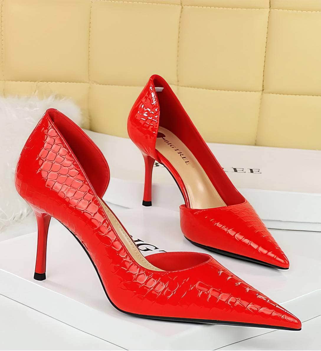 Pointed Toes Stiletto Croc Pumps