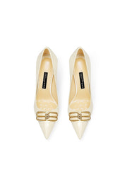 Pointy Toe BB Buckle Embellished Pumps