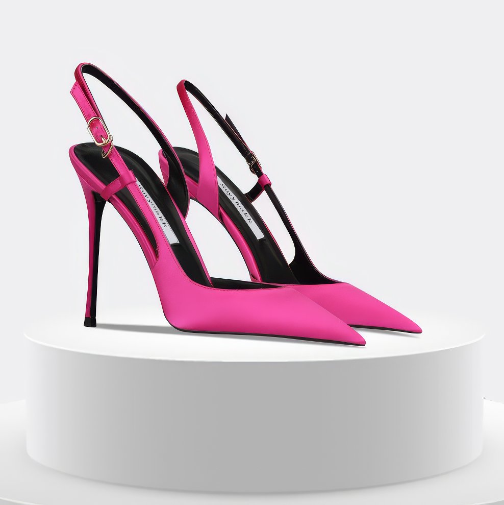 Pointy Toes Slingback Sandal Satin Heels