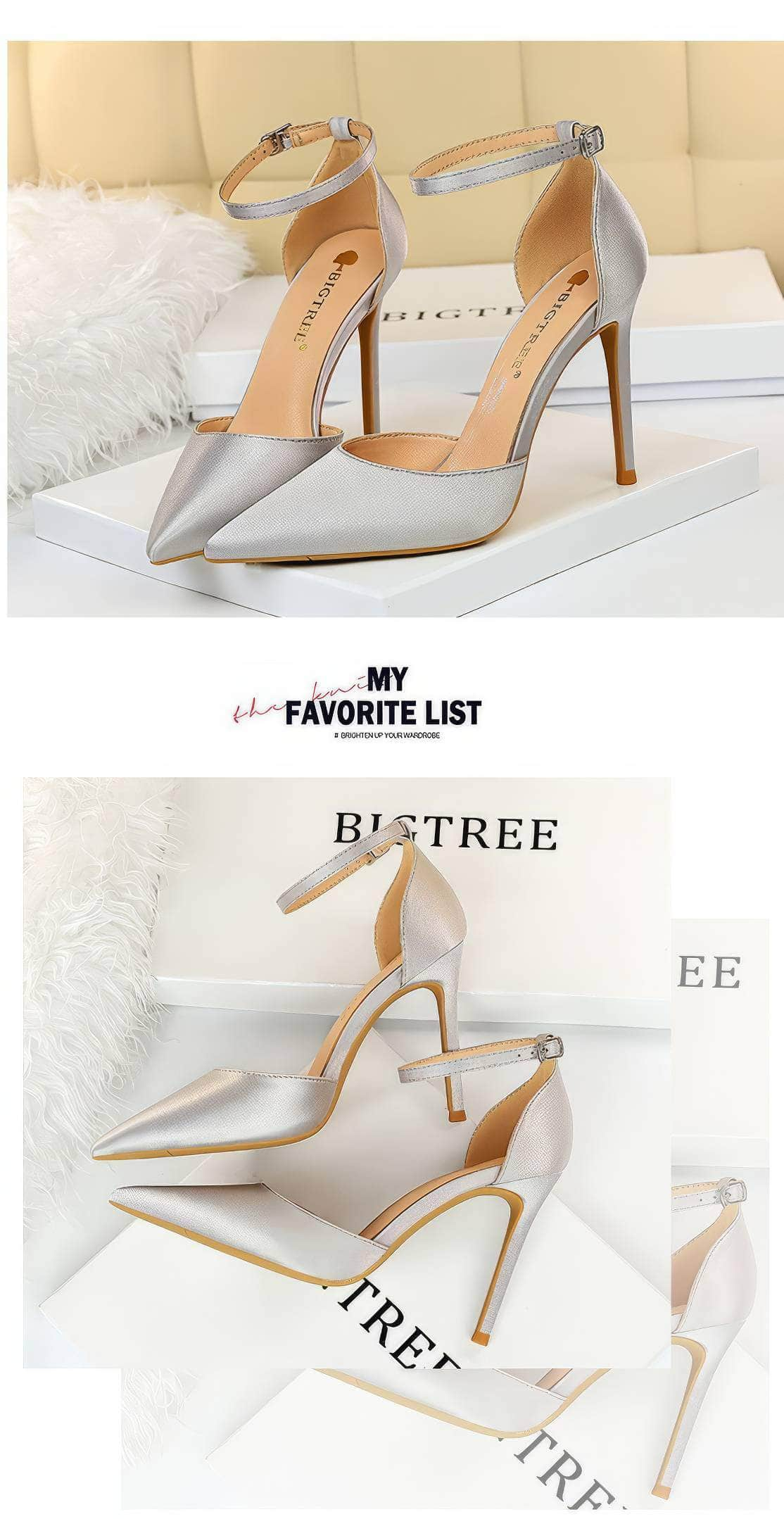 Pointy Toes Ankle Strap Satin Stilettos