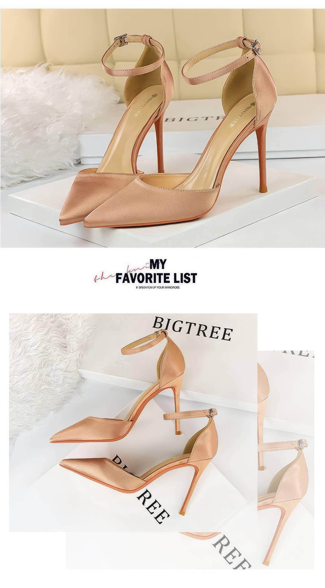 Pointy Toes Ankle Strap Satin Stilettos