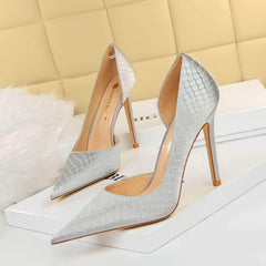 Pointy Toes Serpentine Satin Croc Pumps