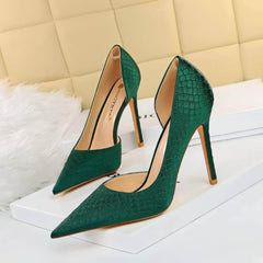 Pointy Toes Serpentine Satin Croc Pumps