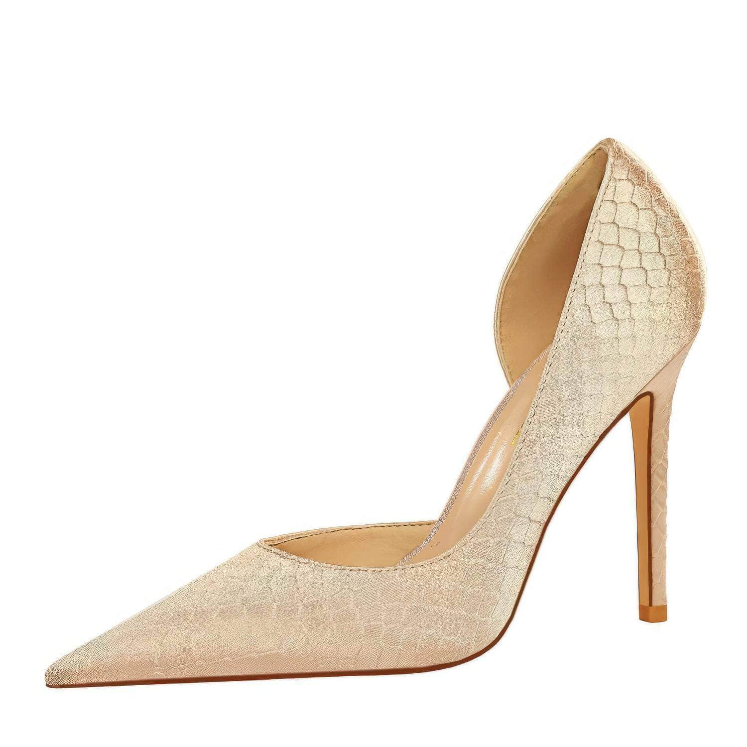 Pointy Toes Serpentine Satin Croc Pumps