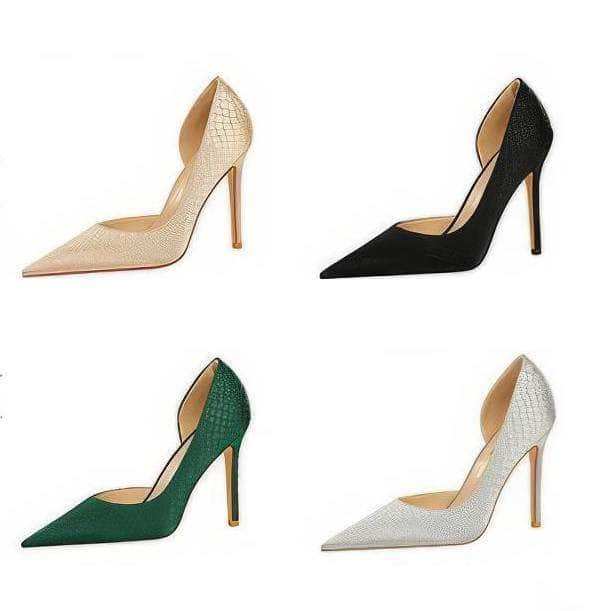 Pointy Toes Serpentine Satin Croc Pumps