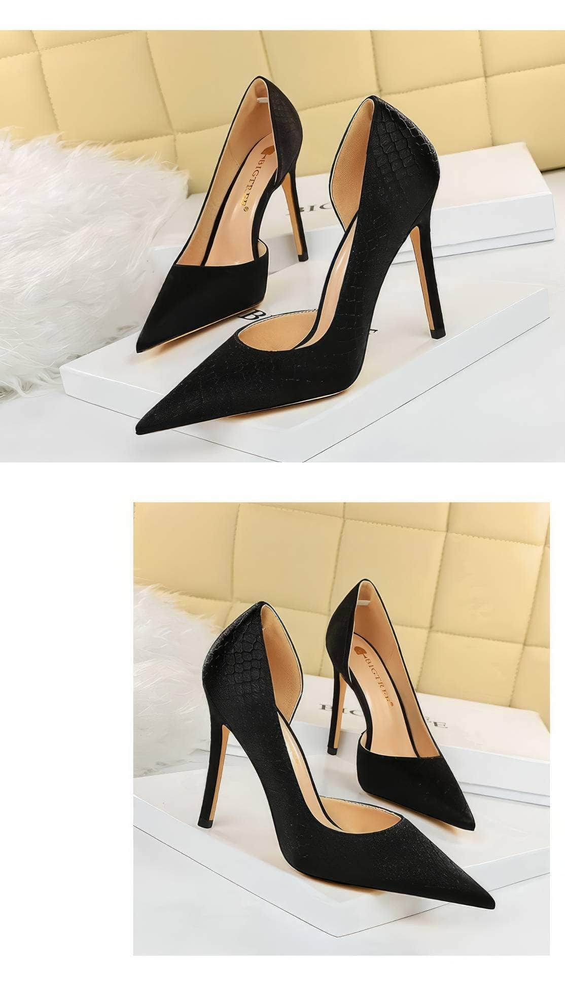 Pointy Toes Serpentine Satin Croc Pumps