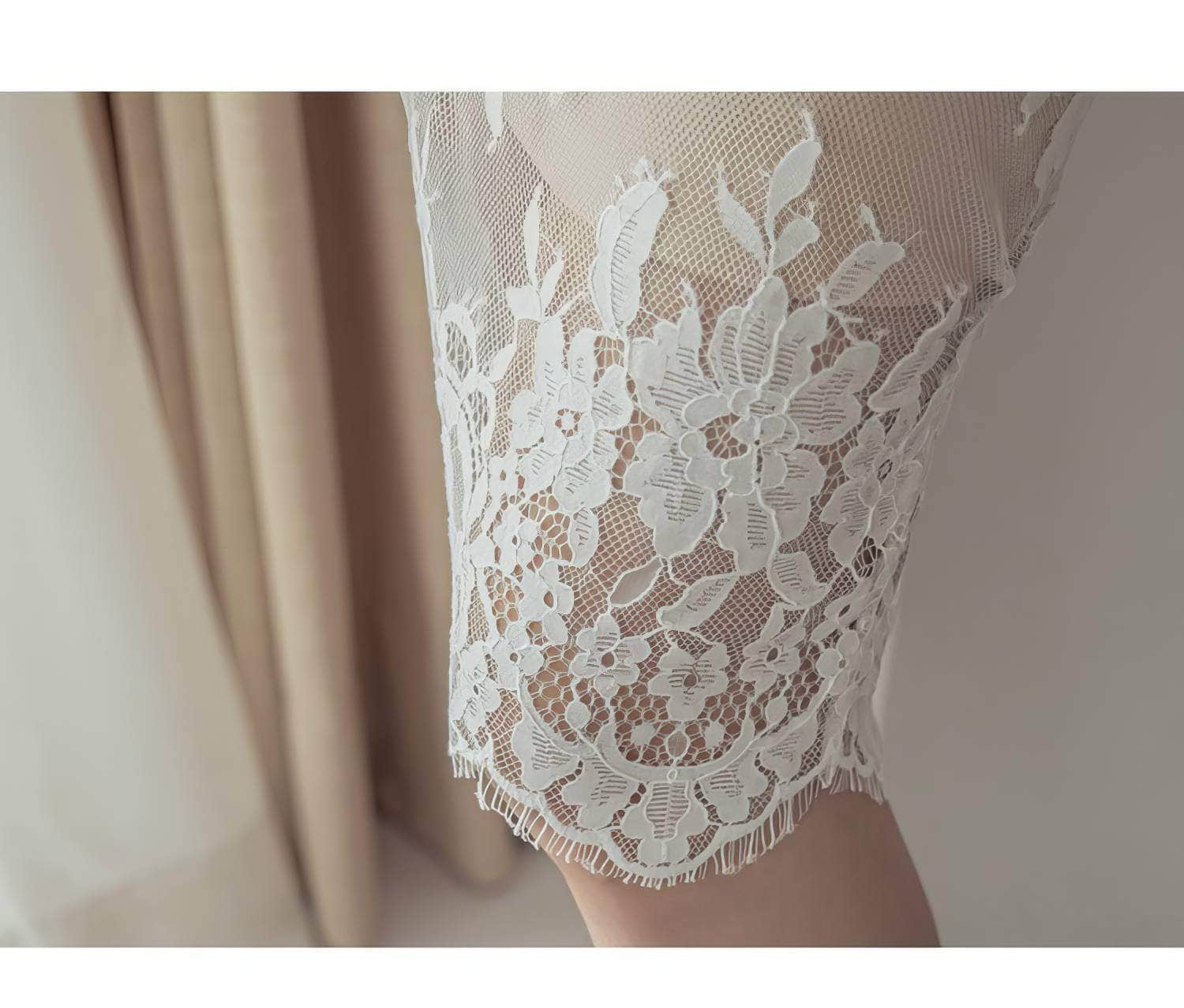 Puff Sleeve Square Neck Lace Trimmed Dress