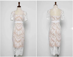 Puff Sleeve Square Neck Lace Trimmed Dress