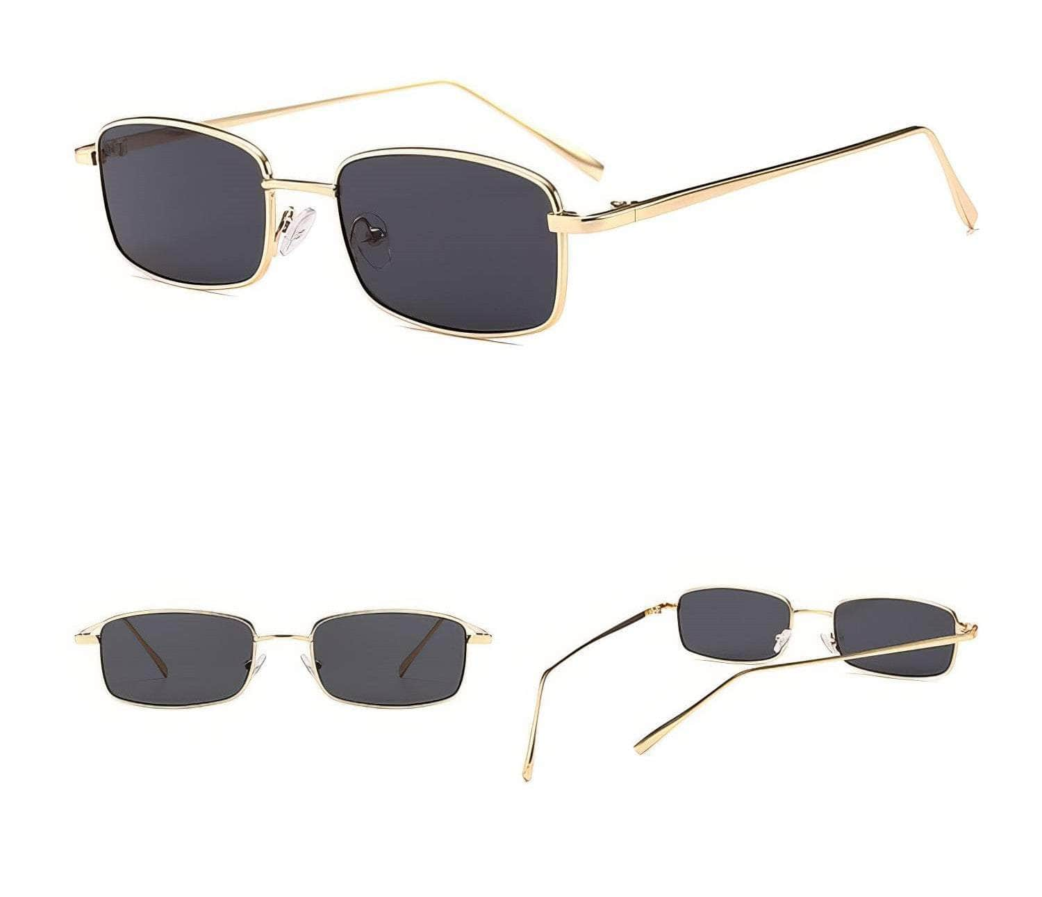 Rectangular Square Retro Gold Frame HipHop Glasses