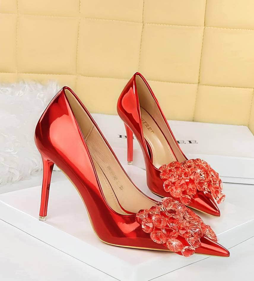 Resin Rhinestone Bow Stiletto Heels