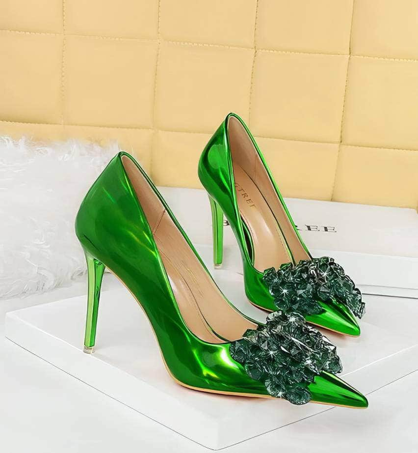 Resin Rhinestone Bow Stiletto Heels