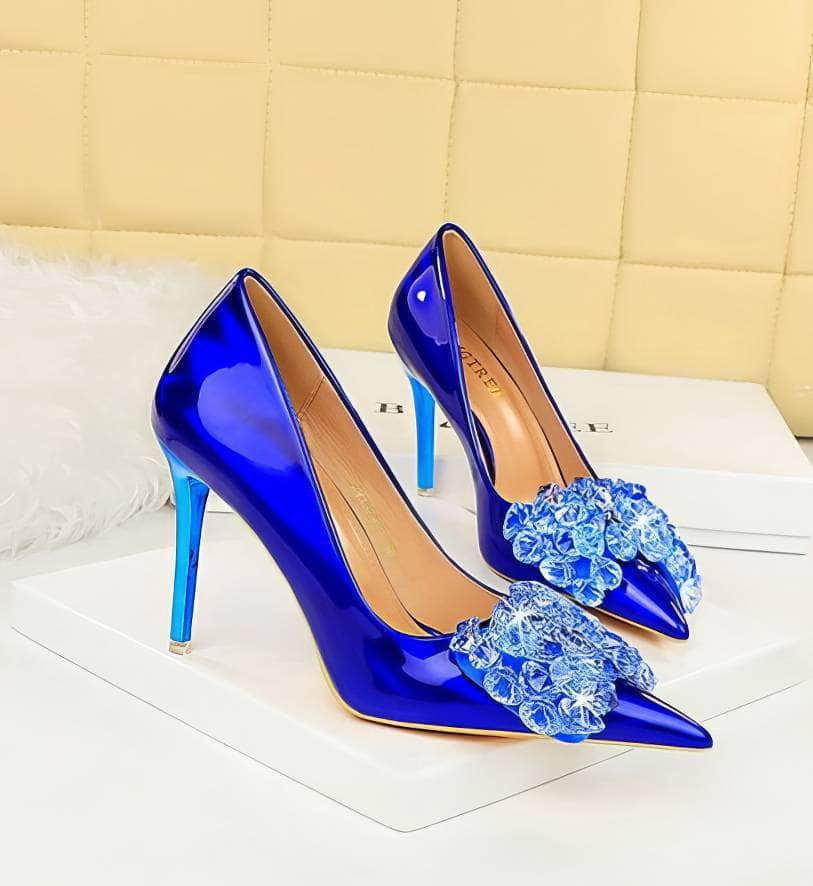 Resin Rhinestone Bow Stiletto Heels