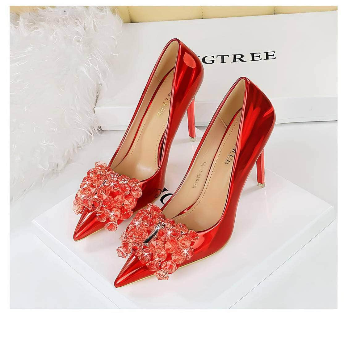 Resin Rhinestone Bow Stiletto Heels