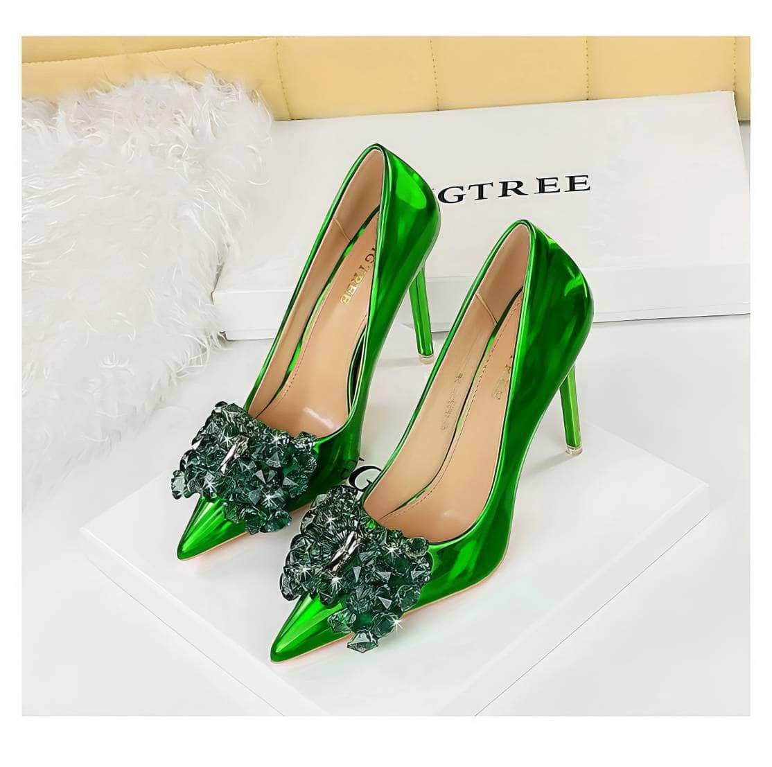 Resin Rhinestone Bow Stiletto Heels