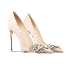 Rhinestone Bowknot Embellished Satin Pumps