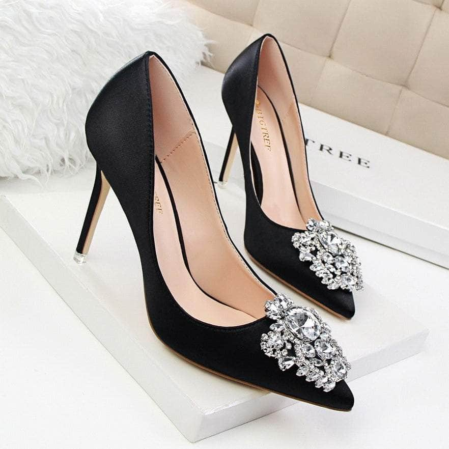 Rhinestone Crystal Silk Satin Heels