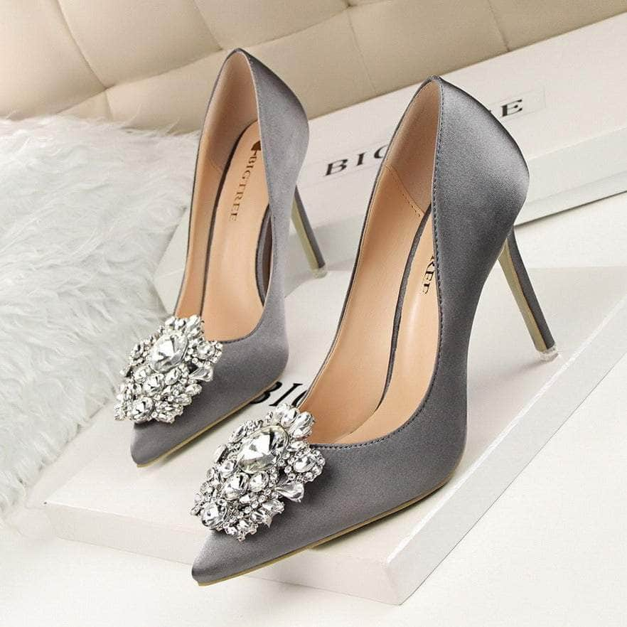 Rhinestone Crystal Silk Satin Heels