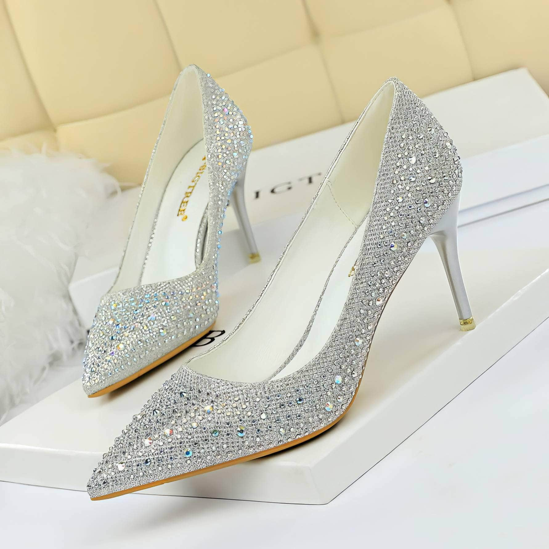 Rhinestone Crystal Stiletto Court Heels