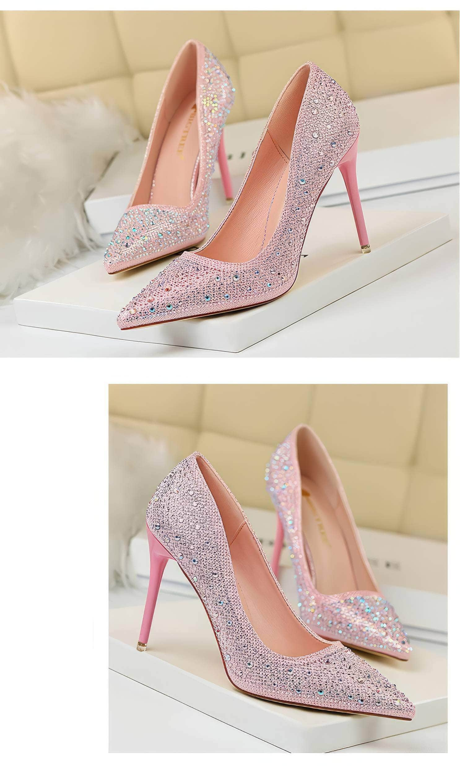 Rhinestone Crystal Stiletto Court Heels