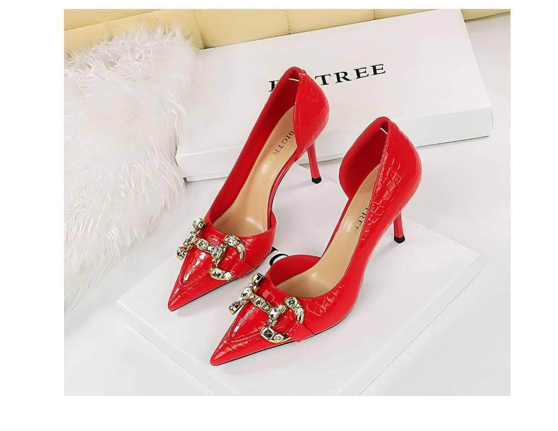 Rhinestone Decorated Croc Pump High Heels