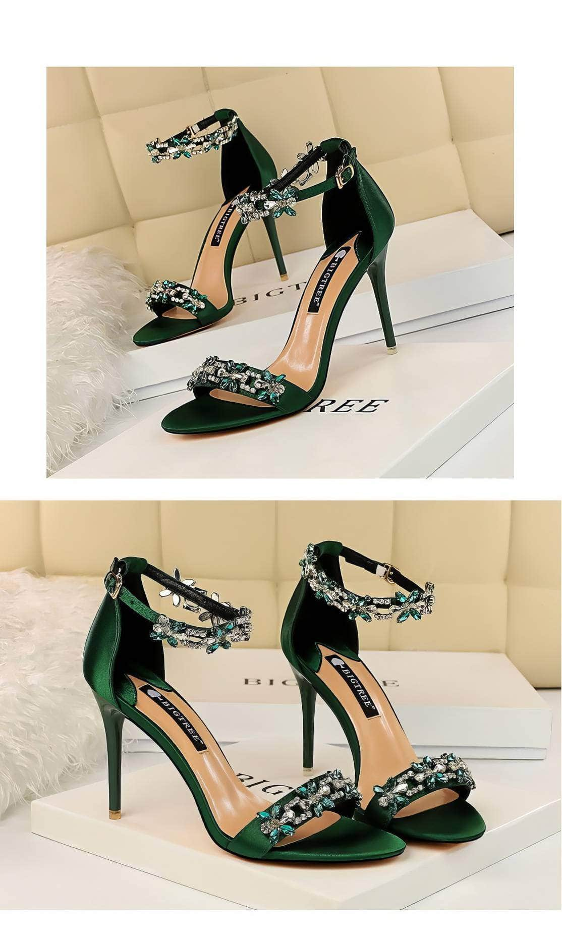 Rhinestone Embellished Ankle Strap Sandal Stilettos