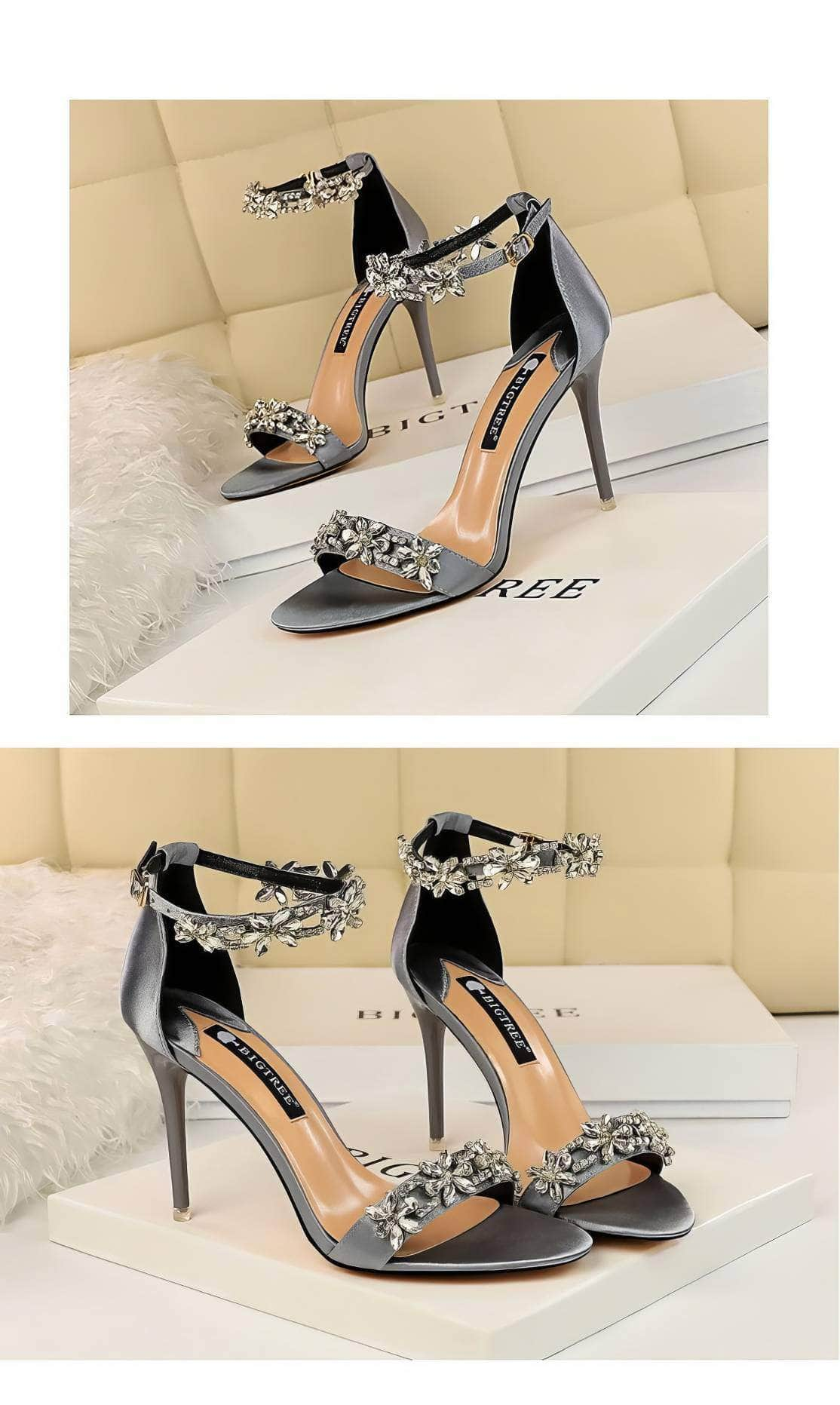 Rhinestone Embellished Ankle Strap Sandal Stilettos