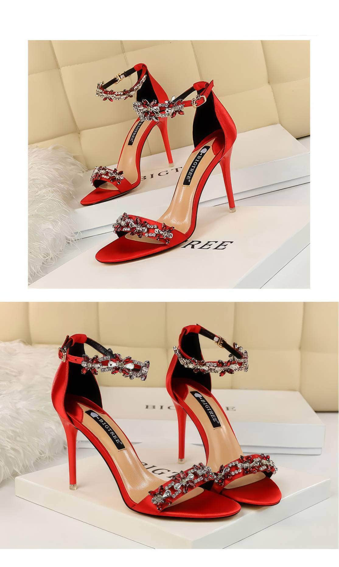 Rhinestone Embellished Ankle Strap Sandal Stilettos