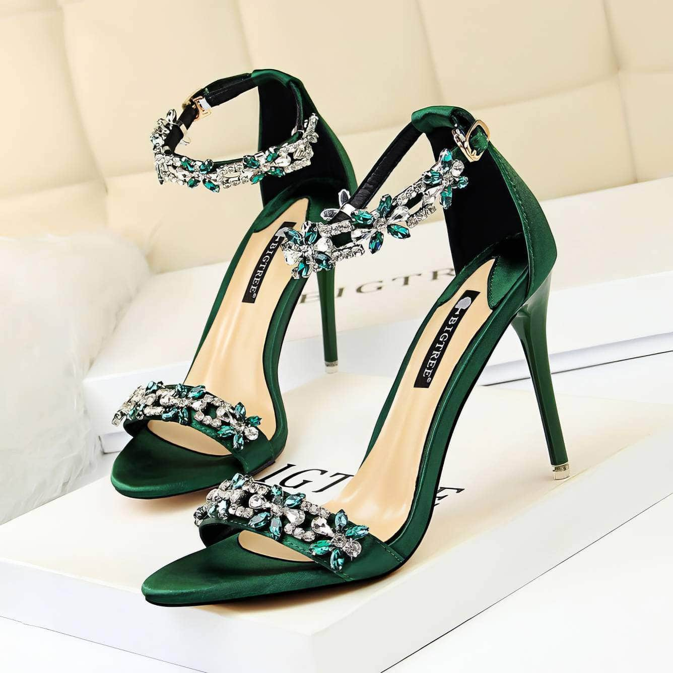 Rhinestone Embellished Ankle Strap Sandal Stilettos