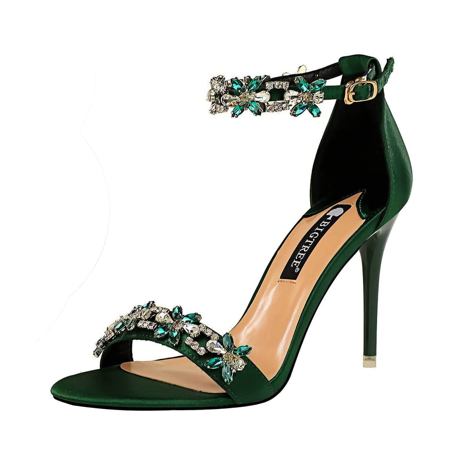 Rhinestone Embellished Ankle Strap Sandal Stilettos