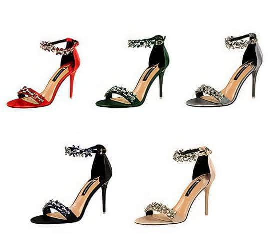 Rhinestone Embellished Ankle Strap Sandal Stilettos